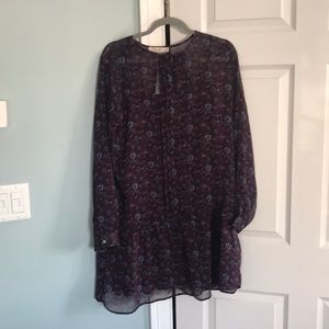 Loft Floral Pleated Flounce Dress